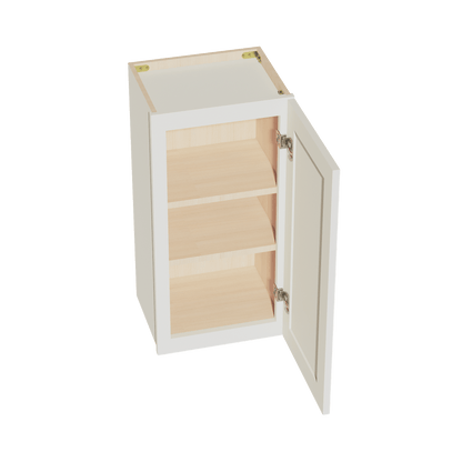 TW - W1530: Creamy White Shaker 15"W x 30"H 1 Door & 2 Shelves Standard Wall Cabinet - NextCabinets
