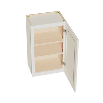 TW - W1830: Creamy White Shaker 18"W x 30"H 1 Door & 2 Shelves Standard Wall Cabinet - NextCabinets