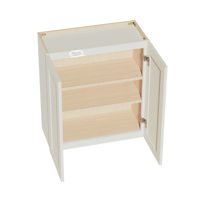 TW - W2730: Creamy White Shaker 27"W x 30"H 2 Doors & 2 Shelves Standard Wall Cabinet - NextCabinets