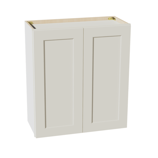 TW - W2730: Creamy White Shaker 27"W x 30"H 2 Doors & 2 Shelves Standard Wall Cabinet - NextCabinets
