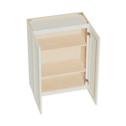 TW - W2736: Creamy White Shaker 27"W x 36"H 2 Doors & 2 Shelves Standard Wall Cabinet - NextCabinets