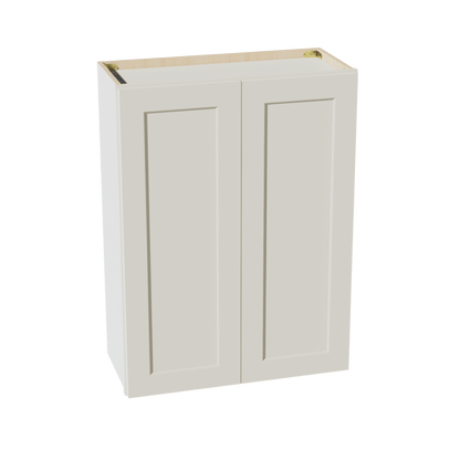 TW - W2736: Creamy White Shaker 27"W x 36"H 2 Doors & 2 Shelves Standard Wall Cabinet - NextCabinets