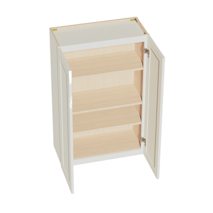TW - W2742: Creamy White Shaker 27"W x 42"H 2 Doors & 3 Shelves Standard Wall Cabinet - NextCabinets