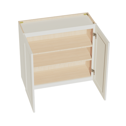 TW - W3330: Creamy White Shaker 33"W x 30"H 2 Doors & 2 Shelves Standard Wall Cabinet - NextCabinets