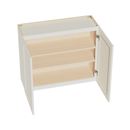 TW - W3630: Creamy White Shaker 36"W x 30"H 2 Doors & 2 Shelves Standard Wall Cabinet - NextCabinets