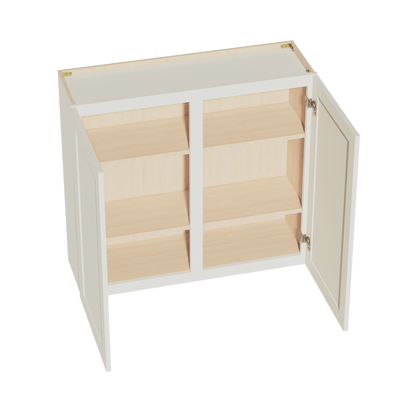TW - W3936: Creamy White Shaker 39"W x 36"H 2 Doors & 2 Shelves Standard Wall Cabinet - NextCabinets