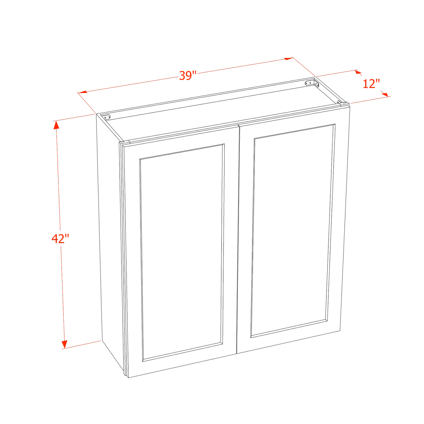 TW - W3942: Creamy White Shaker 39"W x 42"H 2 Doors & 3 Shelves Standard Wall Cabinet - NextCabinets