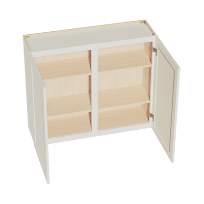 TW - W4236: Creamy White Shaker 42"W x 36"H 2 Doors & 2 Shelves Standard Wall Cabinet - NextCabinets