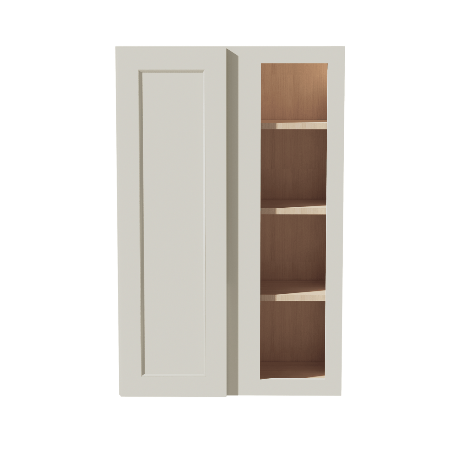 TW - WBC2742: Creamy White Shaker 27"W x 42"H 1 Door & 2 Shelves Wall Blind Corner Cabinets - NextCabinets