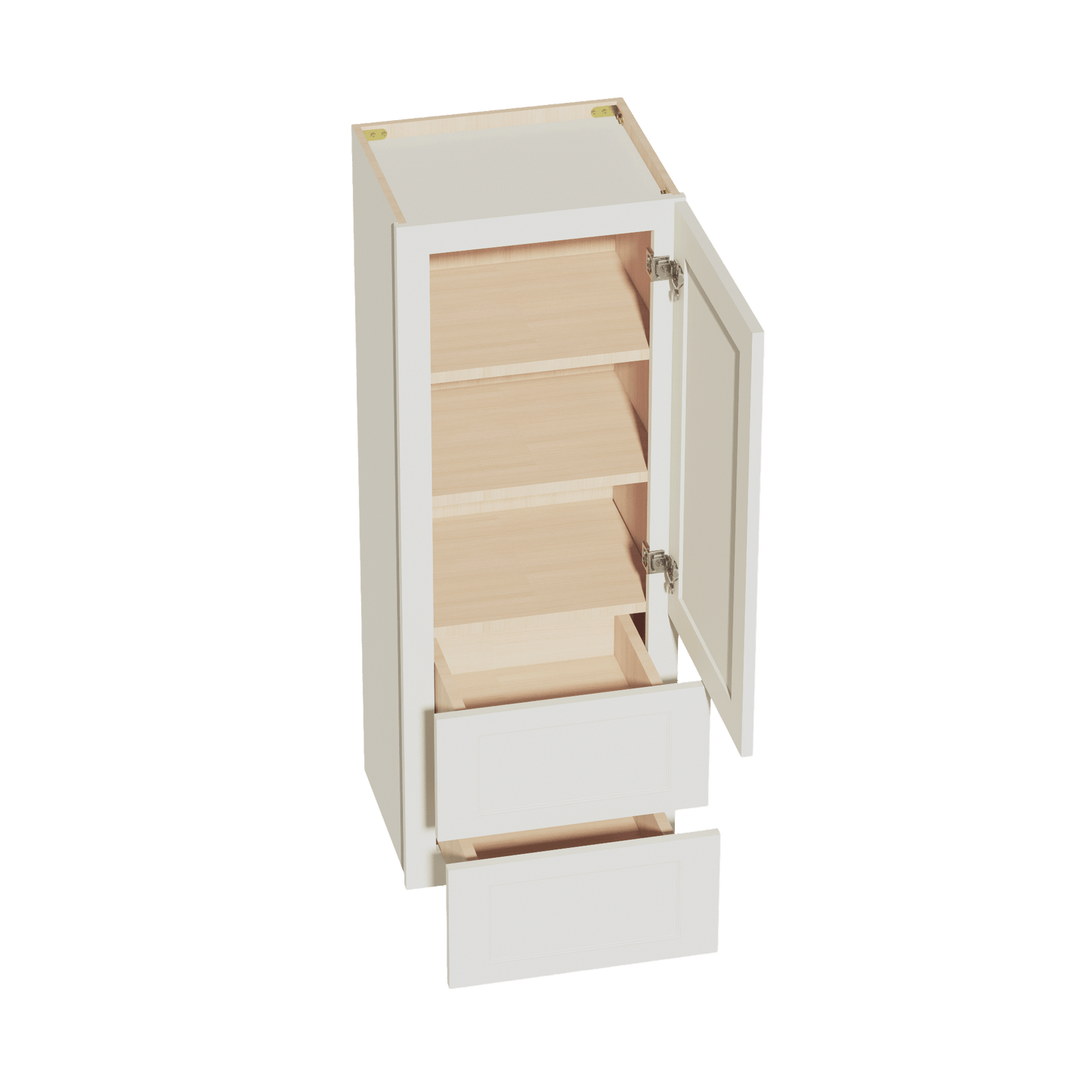 TW - WD1848: Creamy White Shaker 18"W x 48"H 1 Door & 2 Drawers Special Wall Cabinet - NextCabinets