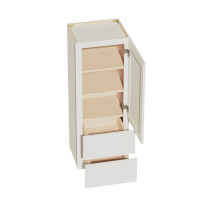 TW - WD1848: Creamy White Shaker 18"W x 48"H 1 Door & 2 Drawers Special Wall Cabinet - NextCabinets