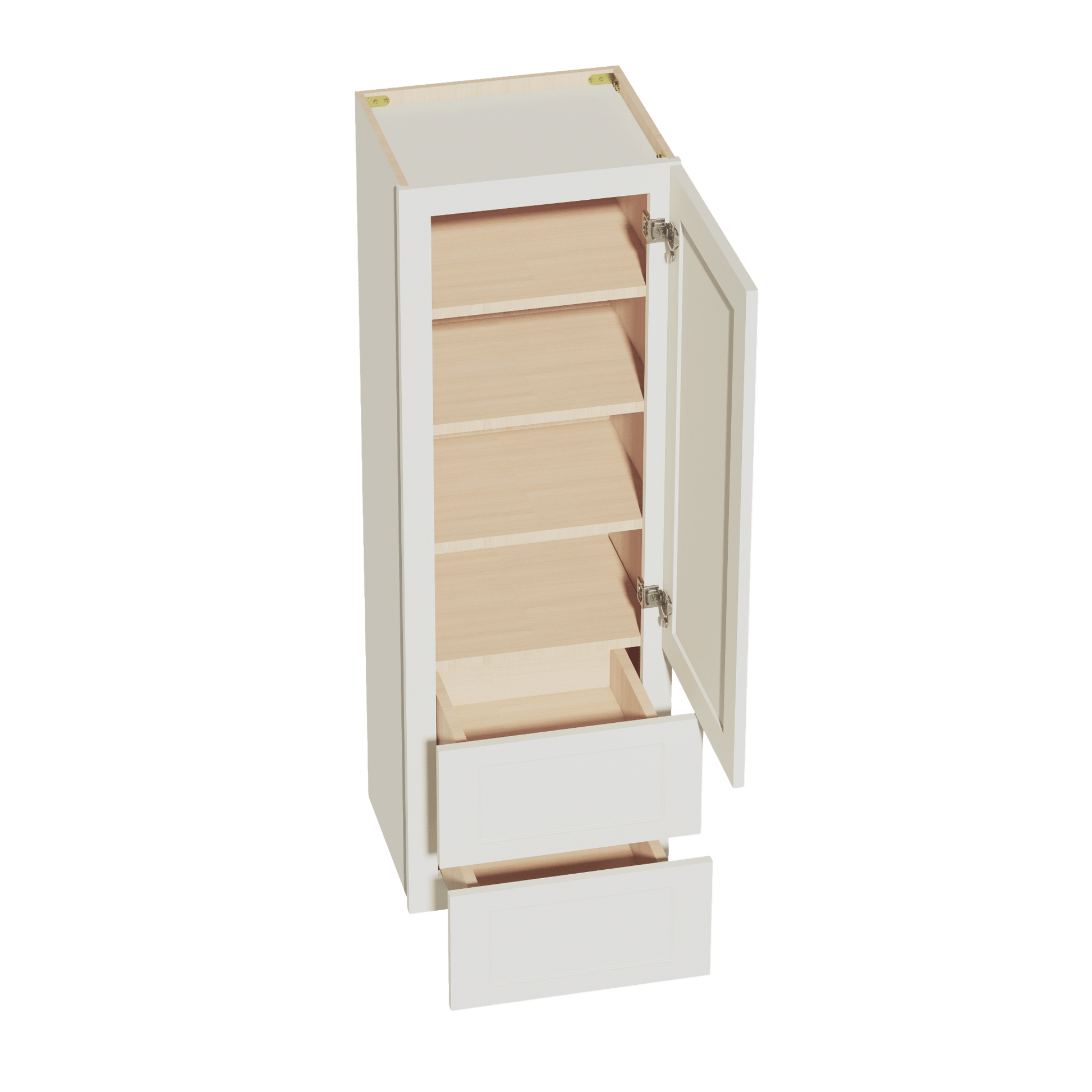 TW - WD1854: Creamy White Shaker 18"W x 54"H 1 Door & 2 Drawers Special Wall Cabinet - NextCabinets