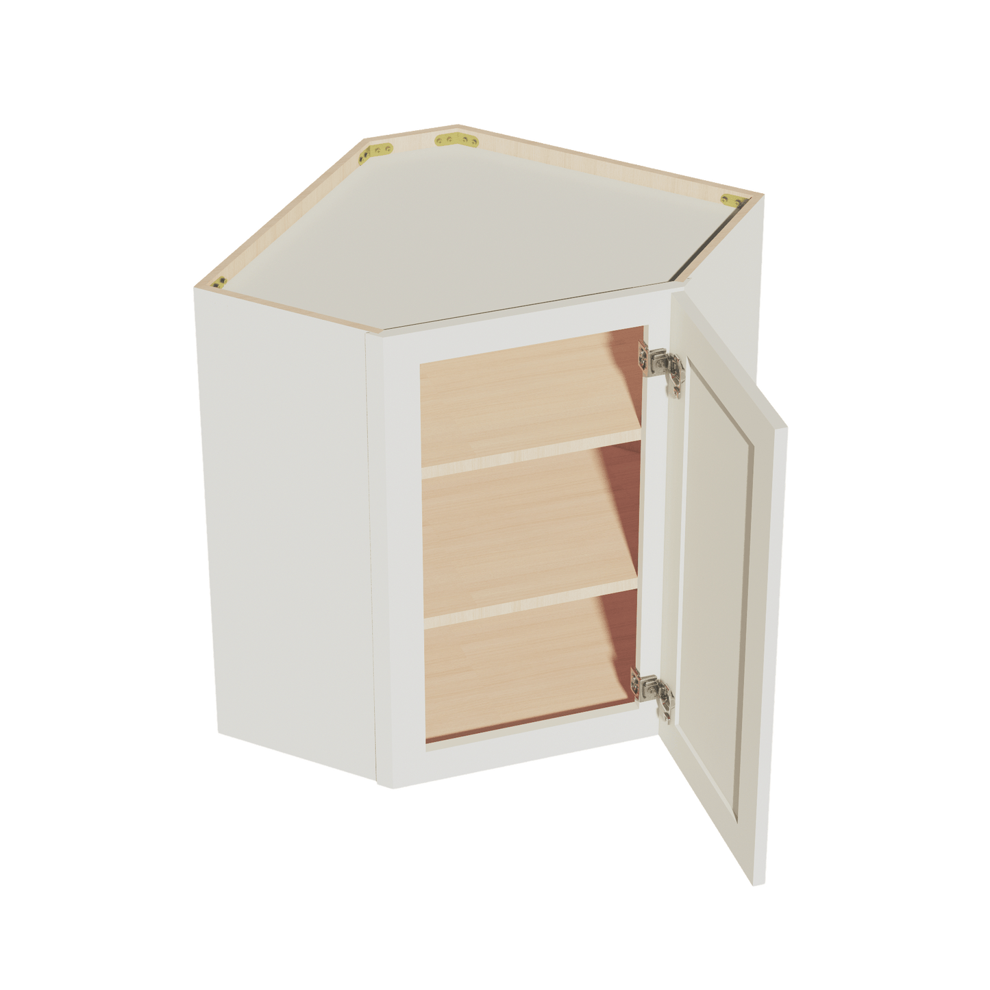 TW - WDC2430: Creamy White Shaker 24"W x 30"H 1 Door & 2 Shelves Diagonal Wall Corner Cabinet - NextCabinets