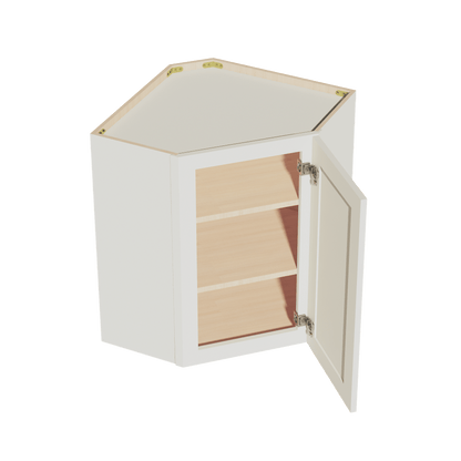 TW - WDC2430: Creamy White Shaker 24"W x 30"H 1 Door & 2 Shelves Diagonal Wall Corner Cabinet - NextCabinets