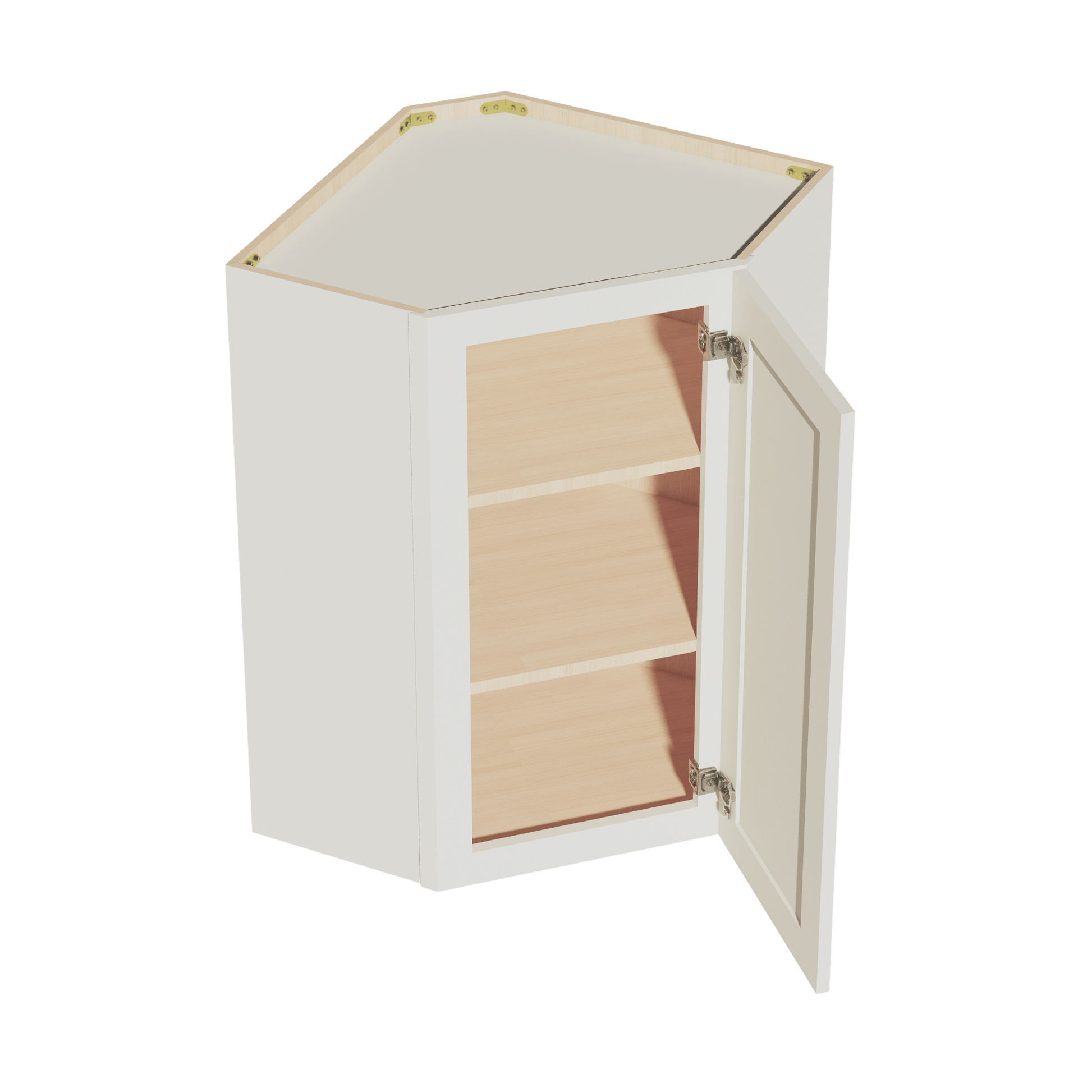 TW - WDC2436: Creamy White Shaker 24"W x 36"H 1 Door & 2 Shelves Diagonal Wall Corner Cabinet - NextCabinets