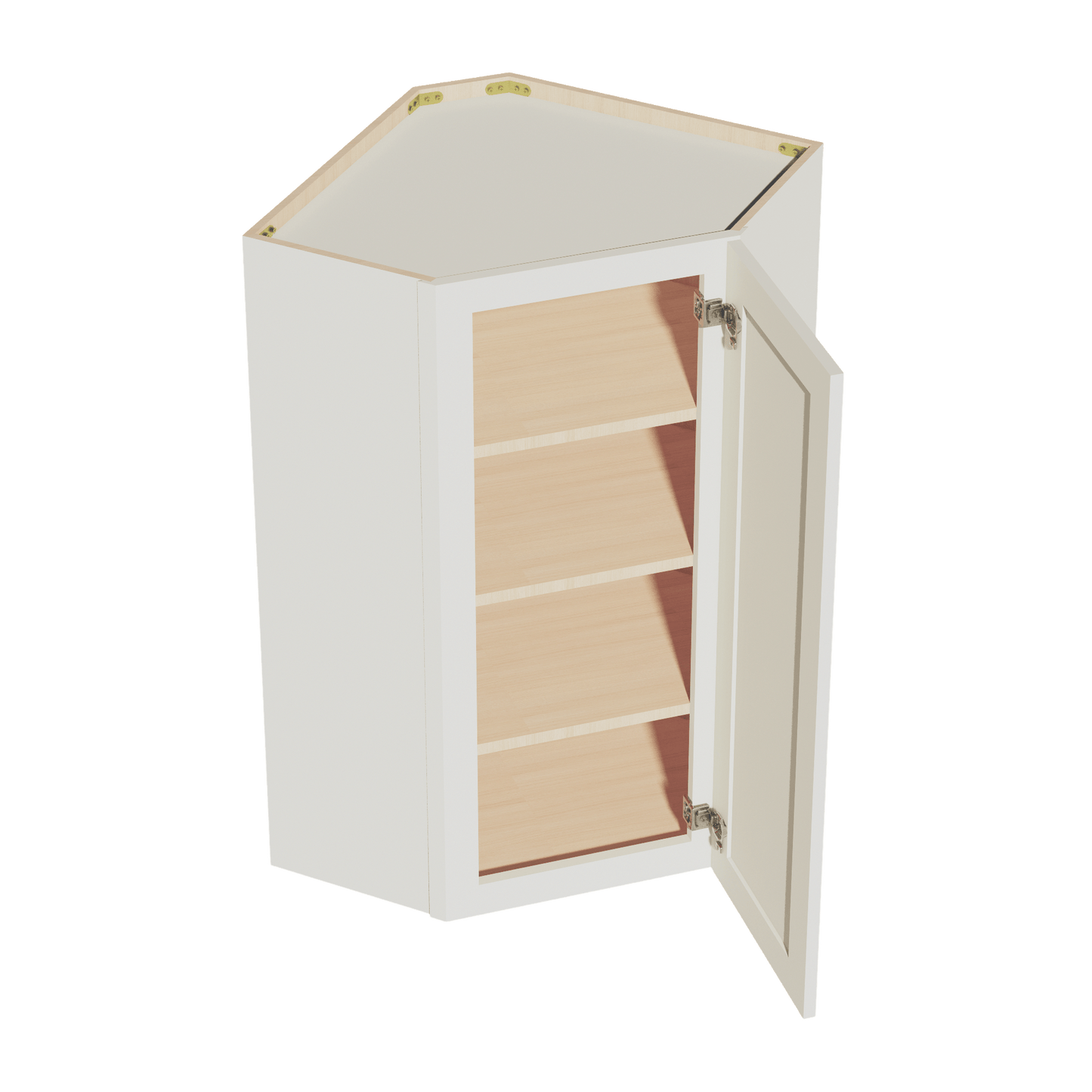 TW - WDC2442: Creamy White Shaker 24"W x 42"H 1 Door & 2 Shelves Diagonal Wall Corner Cabinet - NextCabinets