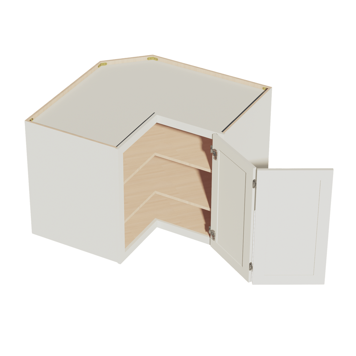 TW - WPC2430: Creamy White Shaker 24"W x 30"H 1 Door & 2 Shelves Pie Cut Wall Corner Cabinet - NextCabinets