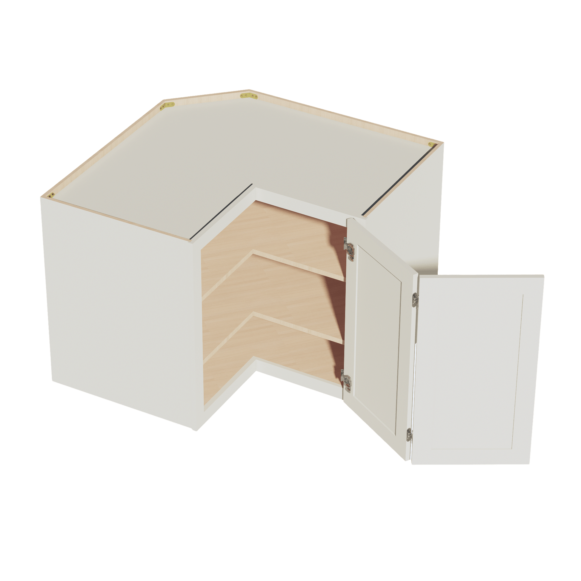 TW - WPC2430: Creamy White Shaker 24"W x 30"H 1 Door & 2 Shelves Pie Cut Wall Corner Cabinet - NextCabinets