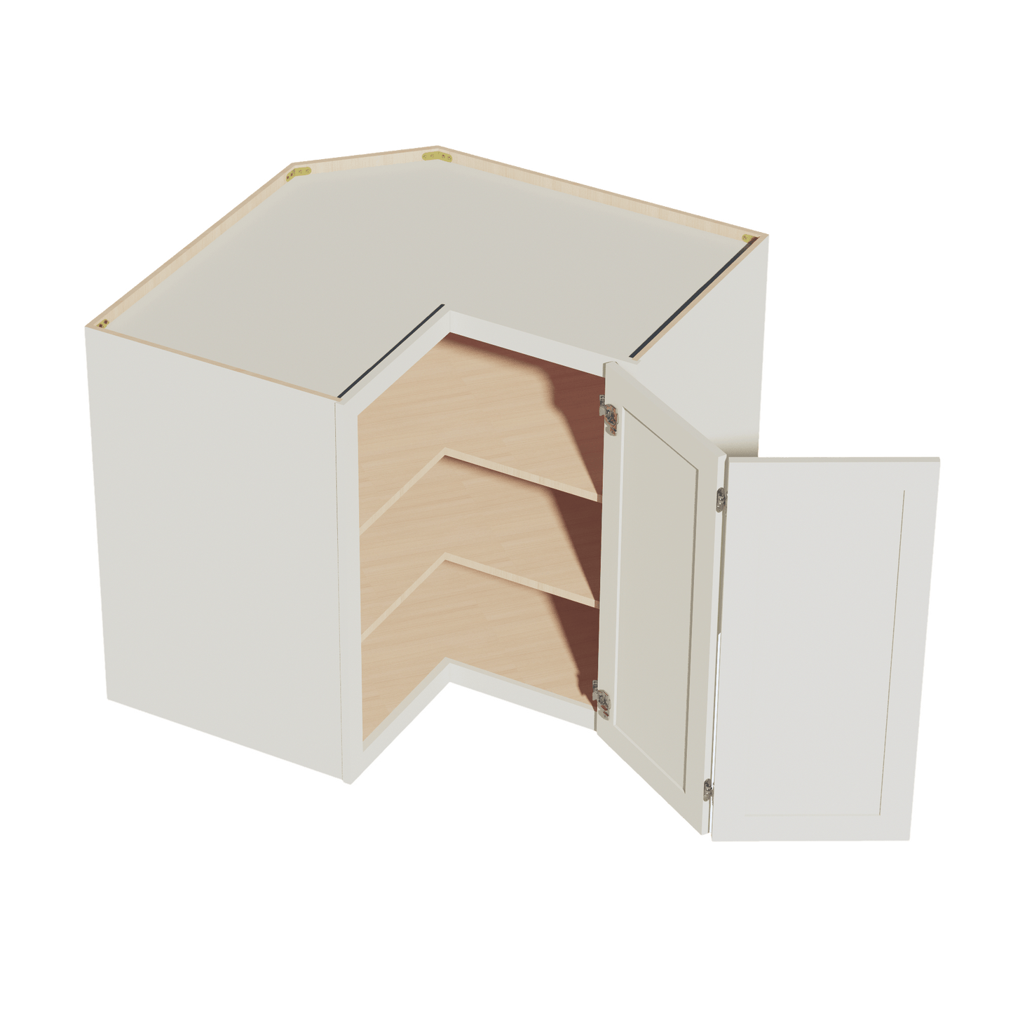 TW - WPC2436: Creamy White Shaker 24"W x 36"H 1 Door & 2 Shelves Pie Cut Wall Corner Cabinet - NextCabinets