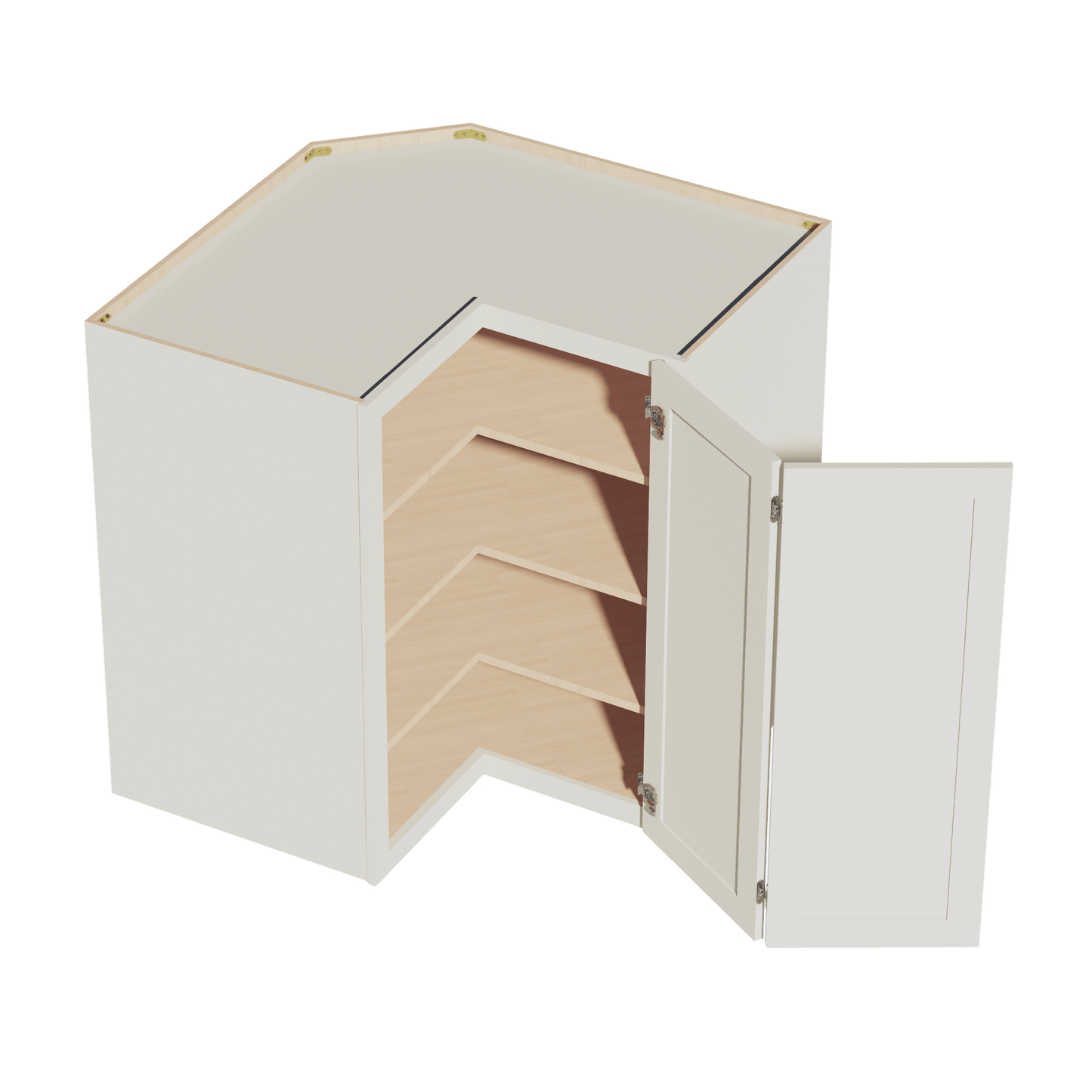 TW - WPC2442: Creamy White Shaker 24"W x 42"H 1 Door & 3 Shelves Pie Cut Wall Corner Cabinet - NextCabinets