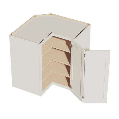 TW - WPC2442: Creamy White Shaker 24"W x 42"H 1 Door & 3 Shelves Pie Cut Wall Corner Cabinet - NextCabinets