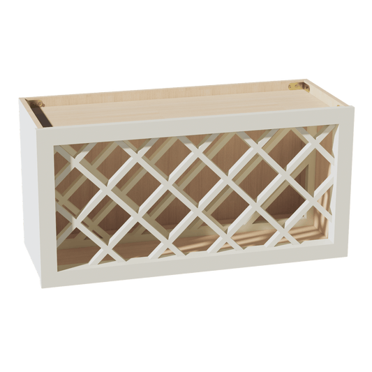 TW - WR3015: Creamy White Shaker 30"W x 15"H x 12"D Wall Wine Rack Incl. Shelf - NextCabinets